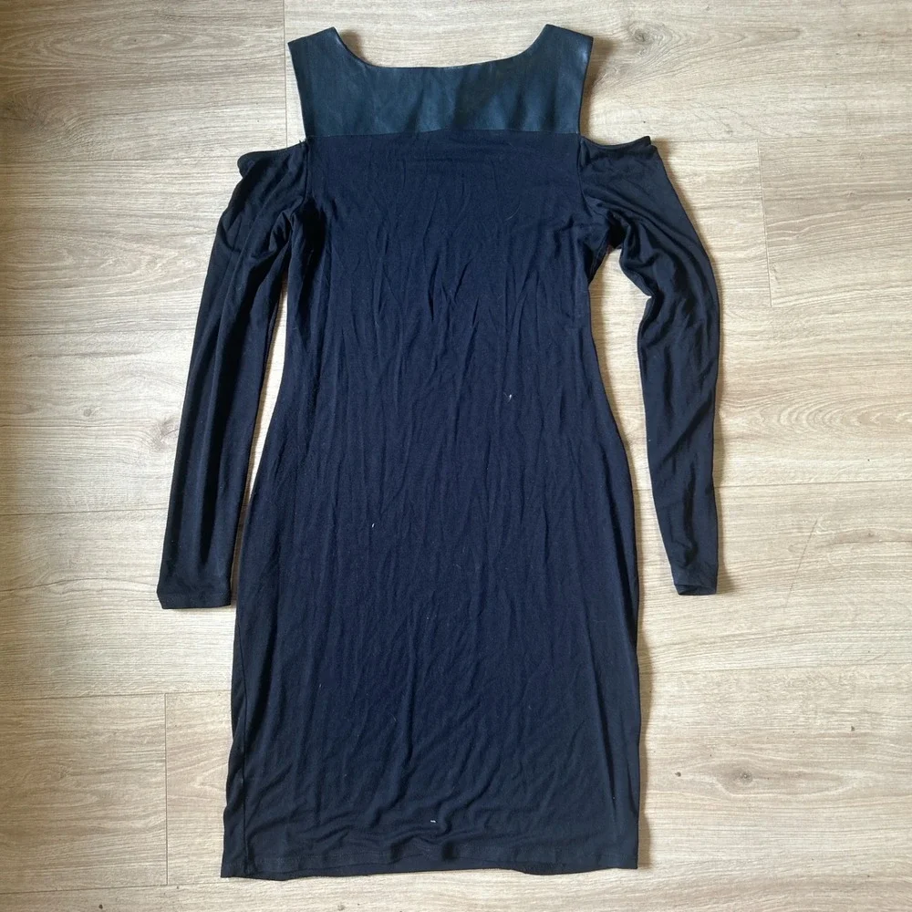 Philosophy Republic Clothing Black Cold Shoulder Grommet Faux Leather Dress PS